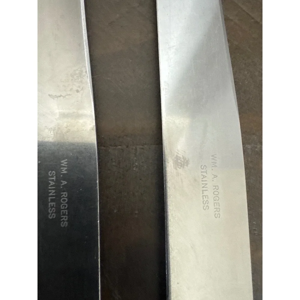 Wm. A. Rogers Vintage Stainless Steel Dinner Knives Green Cream Handle Set of 5